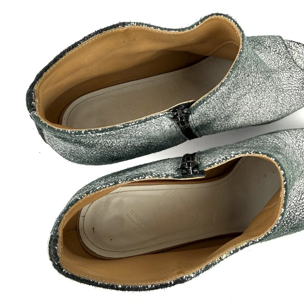 Maison Martin Margiela Open Toe Bootie‎ 39.5 Suede Zip Up Black White Crackle 9 - Picture 10 of 12